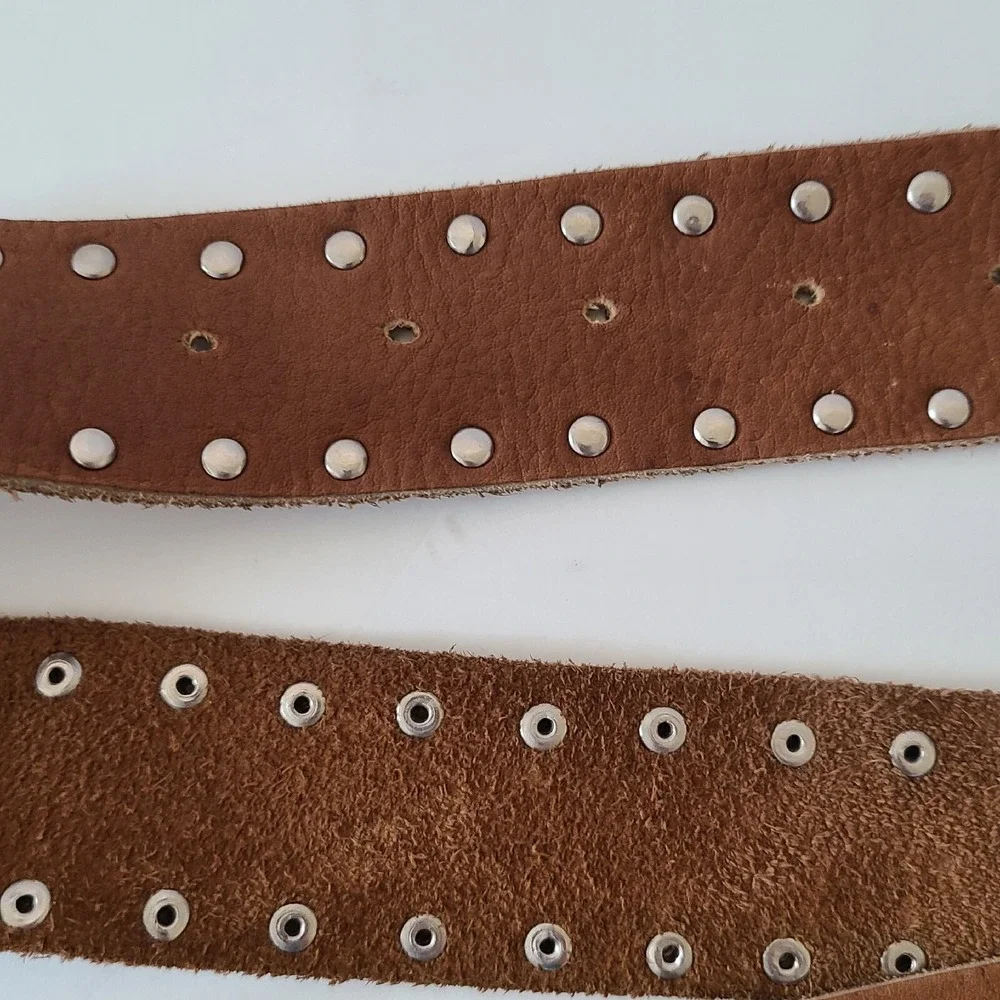 LEATHER BELT Brown, Studded & Carnelian Like Maltese Cross Buckle Fits 30
